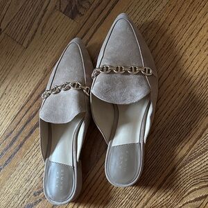 Alex Marie Taupe Suede Mules with Chain Accent